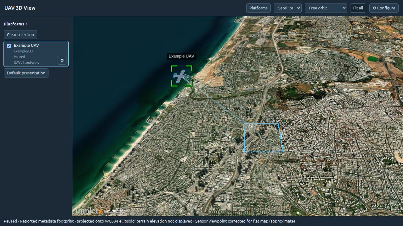 STServer 3D View with platform and sensor footprint